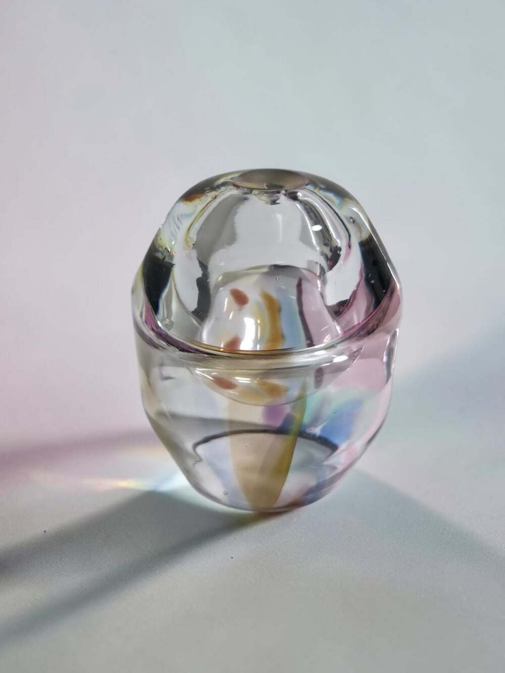 Vintage M. Pyrcak Polish Art Glass Oil Lamp Paperweight Rainbow Colors - Denmark